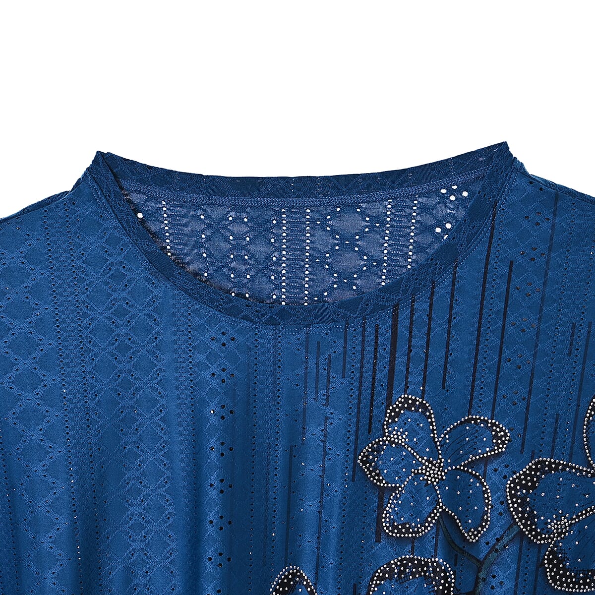 La Marey Navy Floral Pattern Hollowed Out Top - One Size Fits Most image number 4