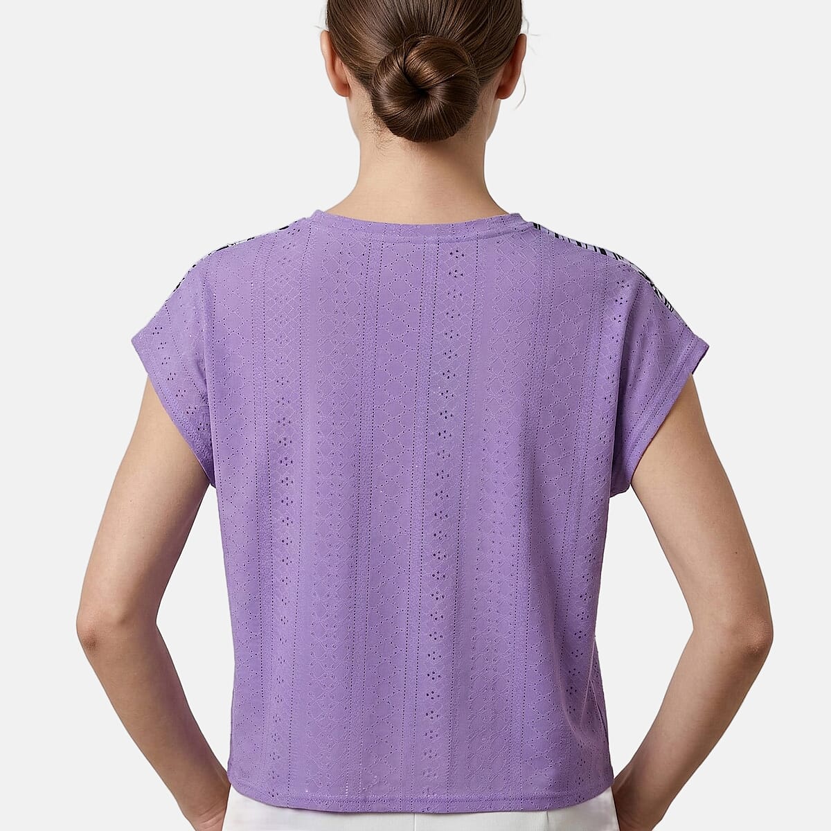 La Marey Purple Floral Pattern Hollowed Out Top - One Size Fits Most image number 1