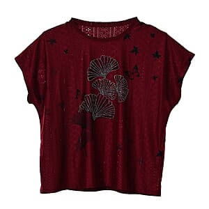 La Marey Red Floral Pattern Hollowed Out Top - One Size Fits Most