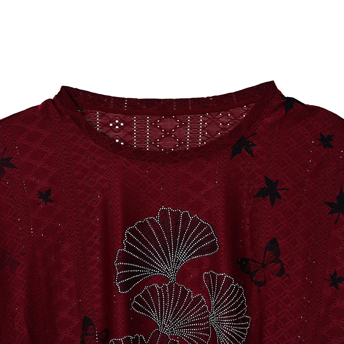 La Marey Red Floral Pattern Hollowed Out Top - One Size Fits Most image number 4