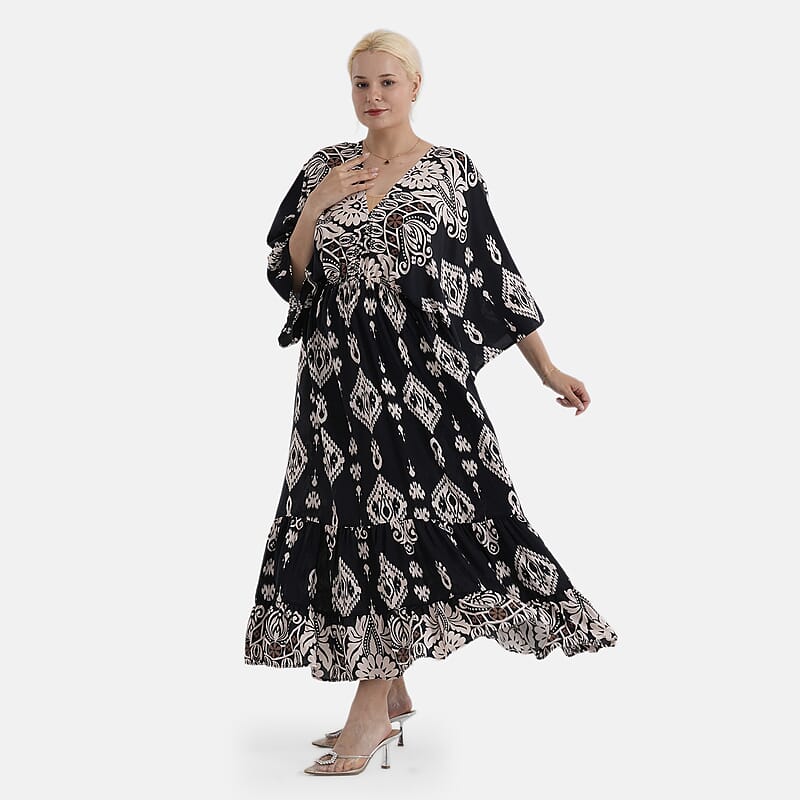 LA MAREY Black Baroque Placement Print Dress One Size Fit Most