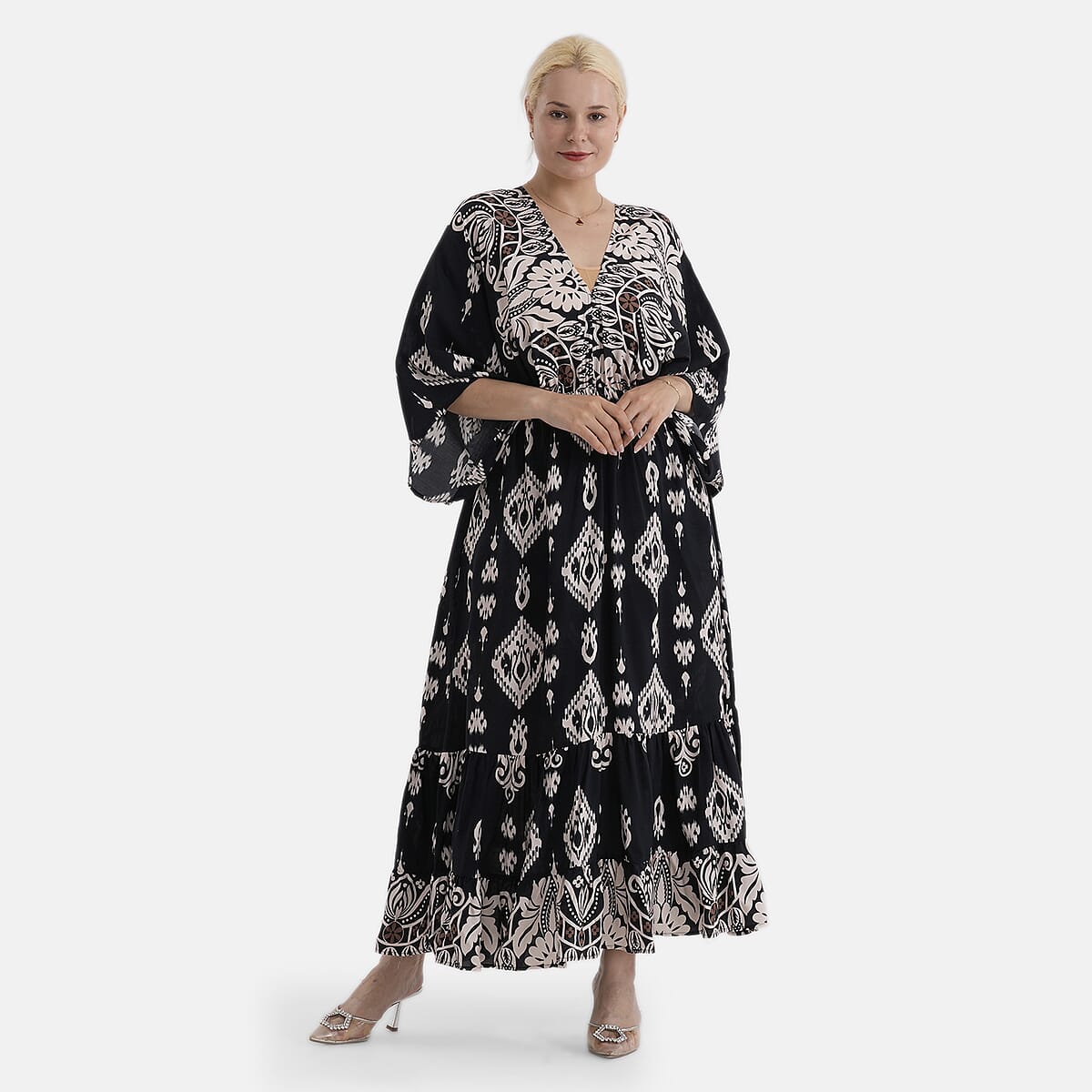 LA MAREY Black Baroque Placement Print Dress One Size Fit Most image number 3