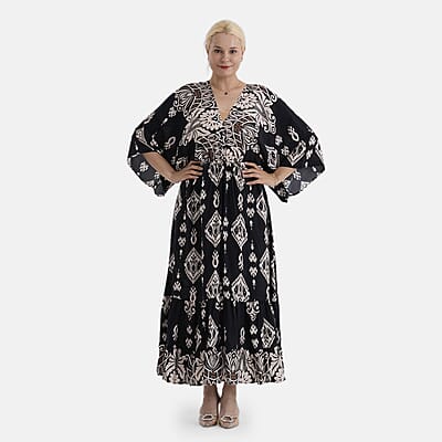 LA MAREY Black Baroque Placement Print Dress One Size Fit Most