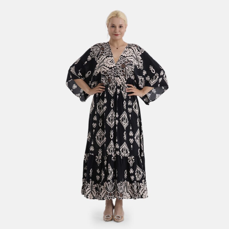 LA MAREY Black Baroque Placement Print Dress One Size Fit Most