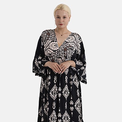 LA MAREY Black Baroque Placement Print Dress One Size Fit Most
