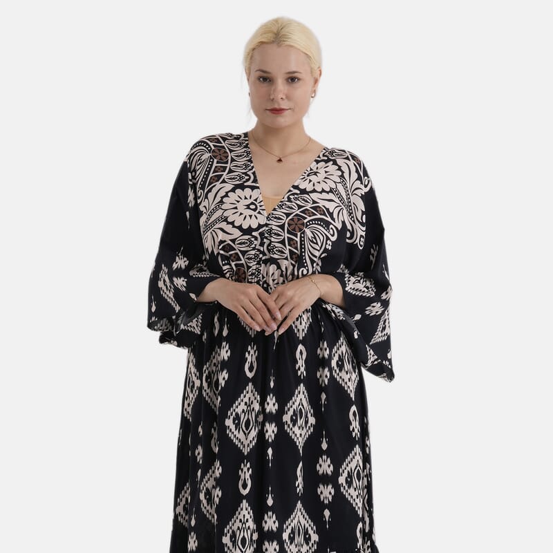 LA MAREY Black Baroque Placement Print Dress One Size Fit Most