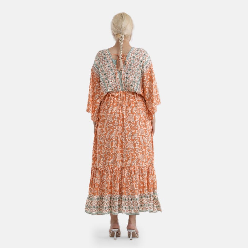 LA MAREY Orange Multi Floral Placement Print Dress One Size Fit Most