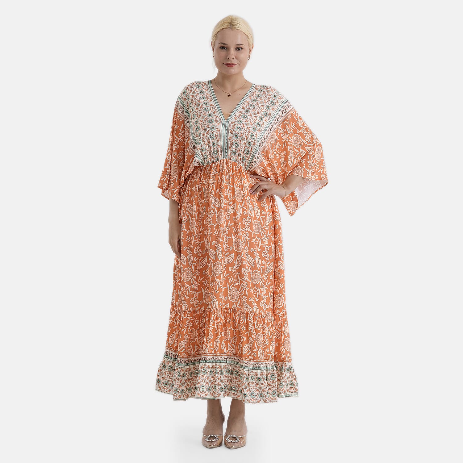LA MAREY Orange Multi Floral Placement Print Dress One Size Fit Most