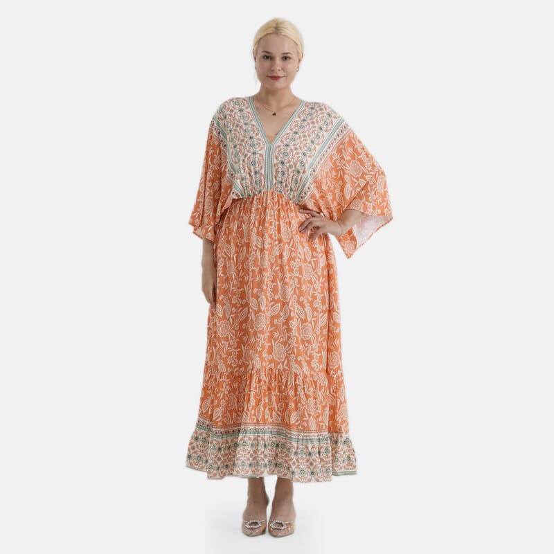 LA MAREY Orange Multi Floral Placement Print Dress One Size Fit Most