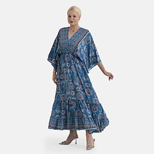 LA MAREY Blue Placement Print Dress One Size Fit Most