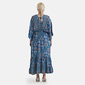 LA MAREY Blue Placement Print Dress One Size Fit Most