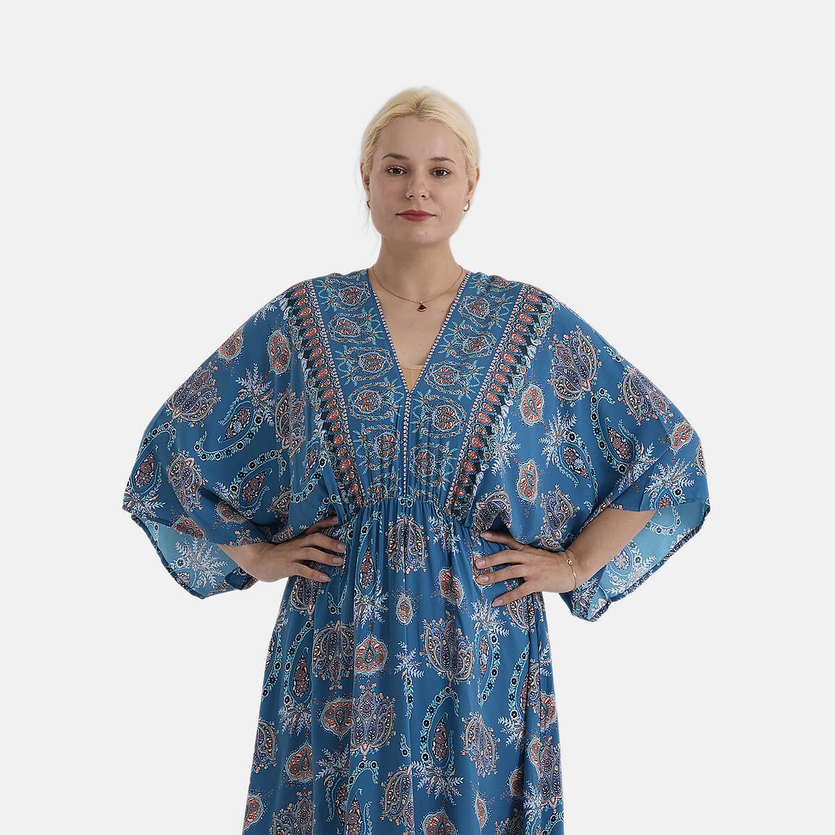 LA MAREY Blue Placement Print Dress One Size Fit Most image number 5