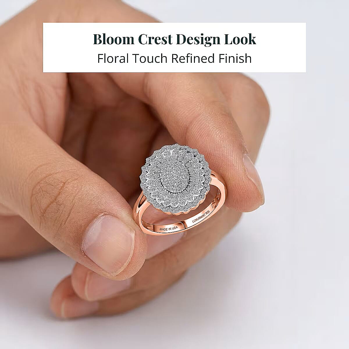 Luxuriant Lab Grown Diamond E-F, VS Ring in 18K Vermeil RG Over Sterling Silver (Size 10.0) 1.00 ctw (Del. In 10-12 Days)