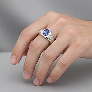 D'Joy Premium Tanzanite and White Zircon 1.15 ctw Men's Ring in Rhodium Over Sterling Silver (Size 10.0)