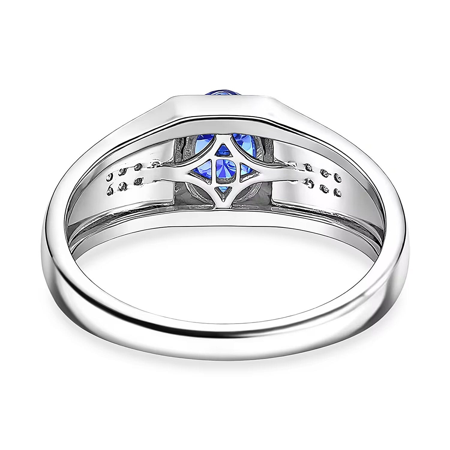 D'Joy Premium Tanzanite and White Zircon 1.15 ctw Men's Ring in Rhodium Over Sterling Silver (Size 10.0)