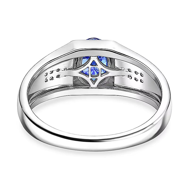D'Joy Premium Tanzanite and White Zircon 1.15 ctw Men's Ring in Rhodium Over Sterling Silver (Size 11.0)