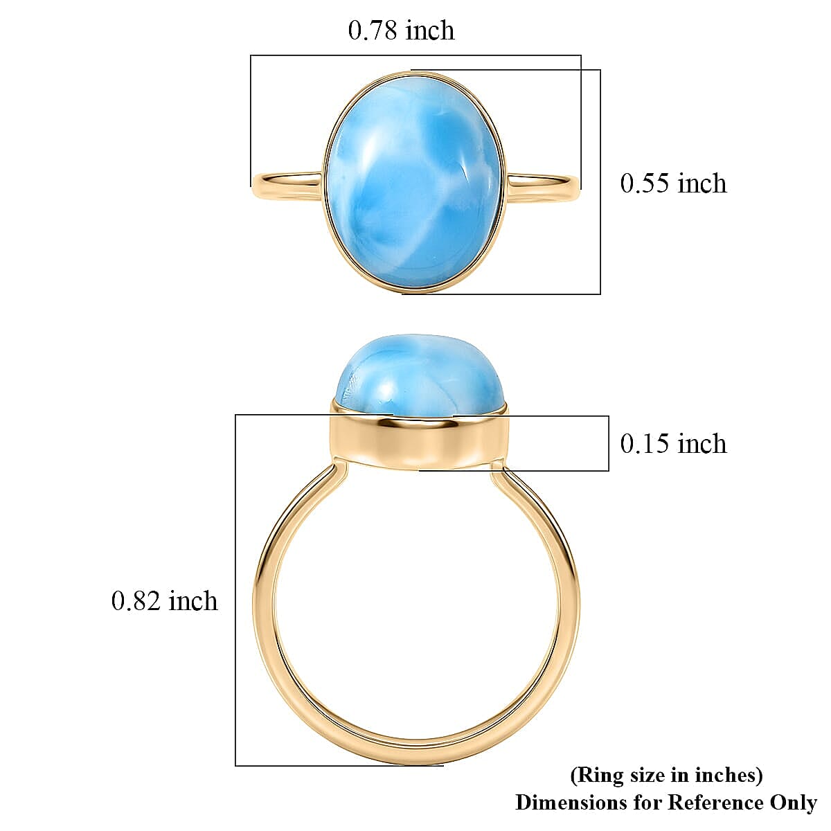 AAA Larimar 6.10 ctw Solitaire Ring in 10K Yellow Gold (Size 10.0) image number 5