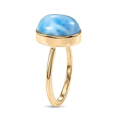 AAA Larimar 6.10 ctw Solitaire Ring in 10K Yellow Gold (Size 11.0)