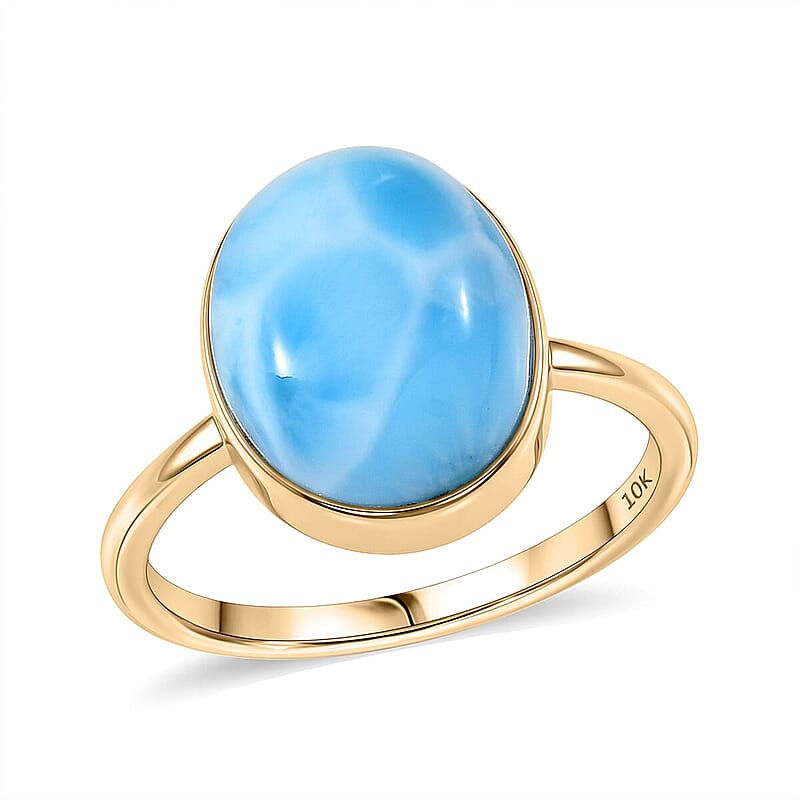 10K Yellow Gold AAA Larimar Ring (Size 10.0) 6.10 ctw