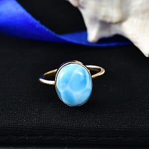 AAA Larimar 6.10 ctw Solitaire Ring in 10K Yellow Gold (Size 6.0)