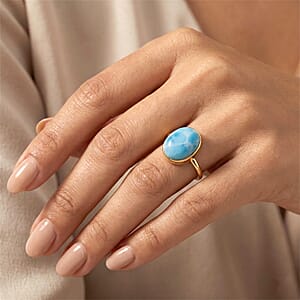 AAA Larimar 6.10 ctw Solitaire Ring in 10K Yellow Gold (Size 7.0)