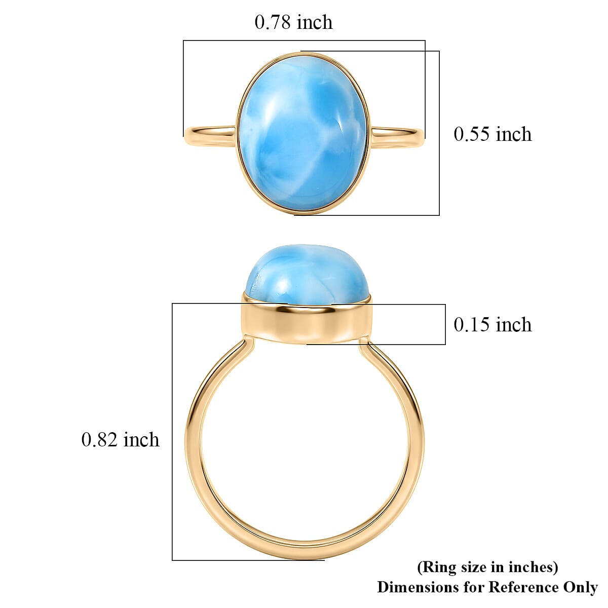 AAA Larimar 6.10 ctw Solitaire Ring in 10K Yellow Gold (Size 7.0) image number 5