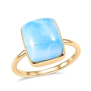 AAA Larimar 6.80 ctw Solitaire Ring in 10K Yellow Gold (Size 8.0)