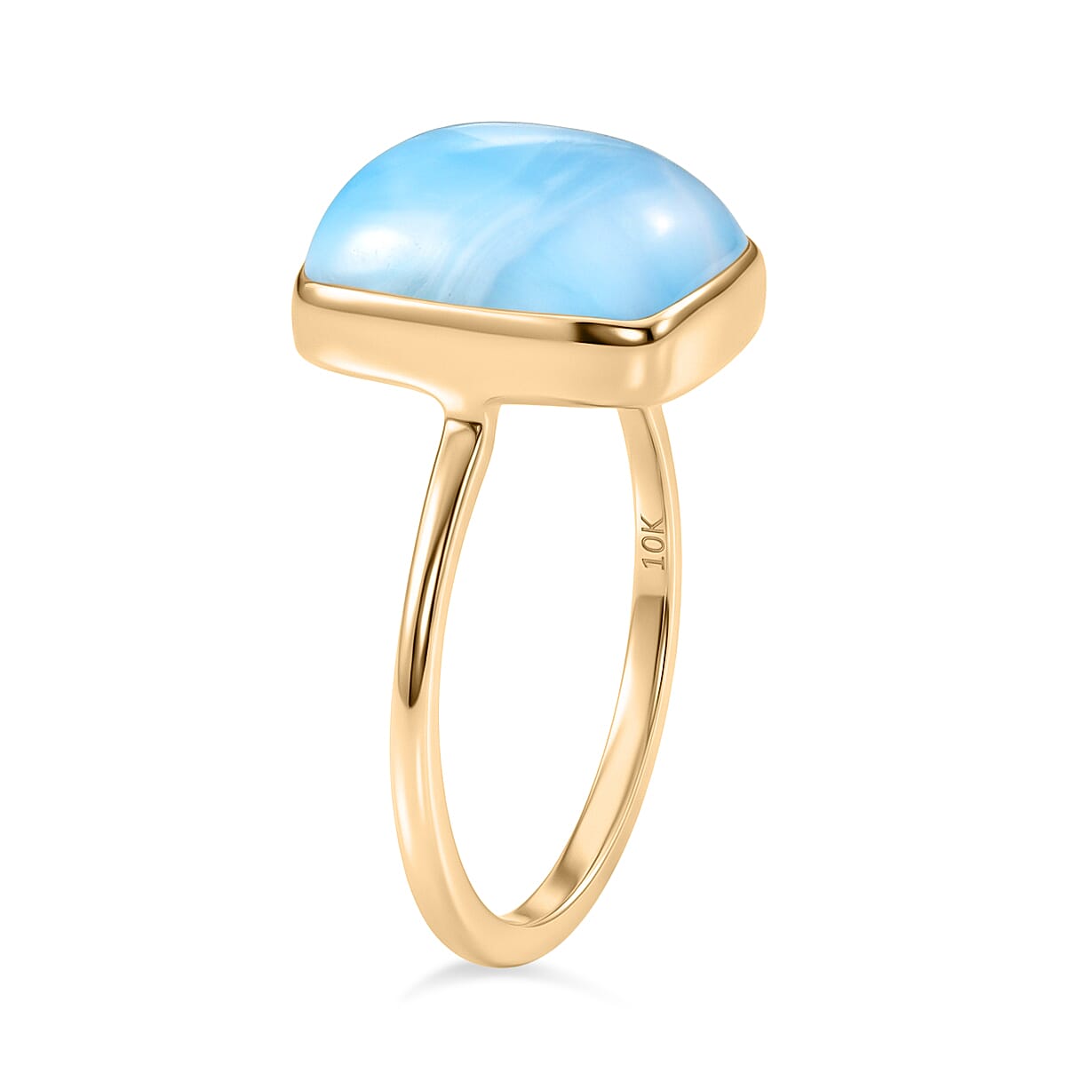AAA Larimar 6.80 ctw Solitaire Ring in 10K Yellow Gold (Size 8.0) image number 3