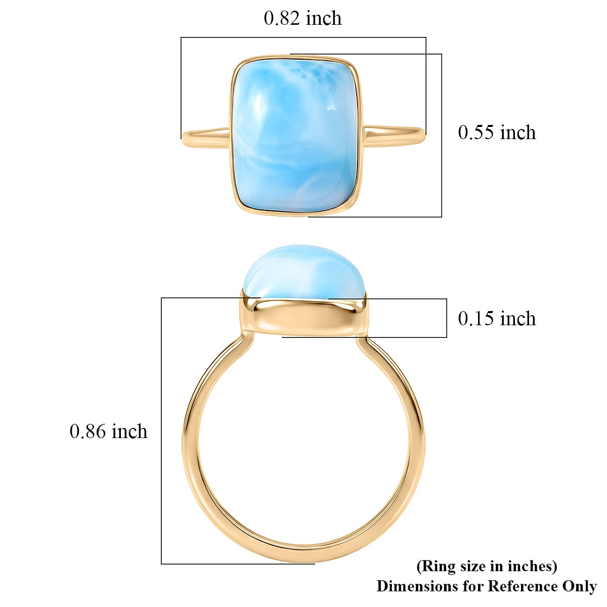 AAA Larimar 6.80 ctw Solitaire Ring in 10K Yellow Gold (Size 8.0) image number 5