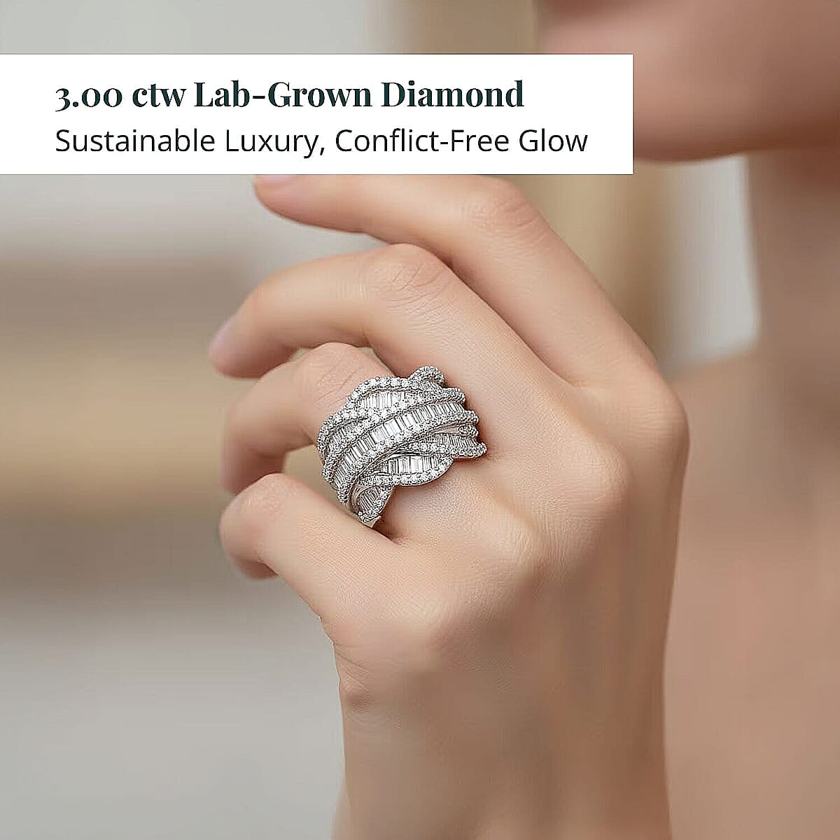 Luxuriant Lab Grown Diamond (G-H, SI) Waves of Eternity Ring in Rhodium Over Sterling Silver (Size 9.5) 3.00 ctw image number 1