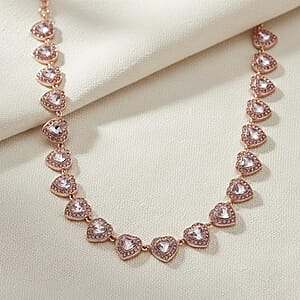 Pink Austrian Crystal and Pink Glass Heart Link Necklace (20 Inches) in Rosetone