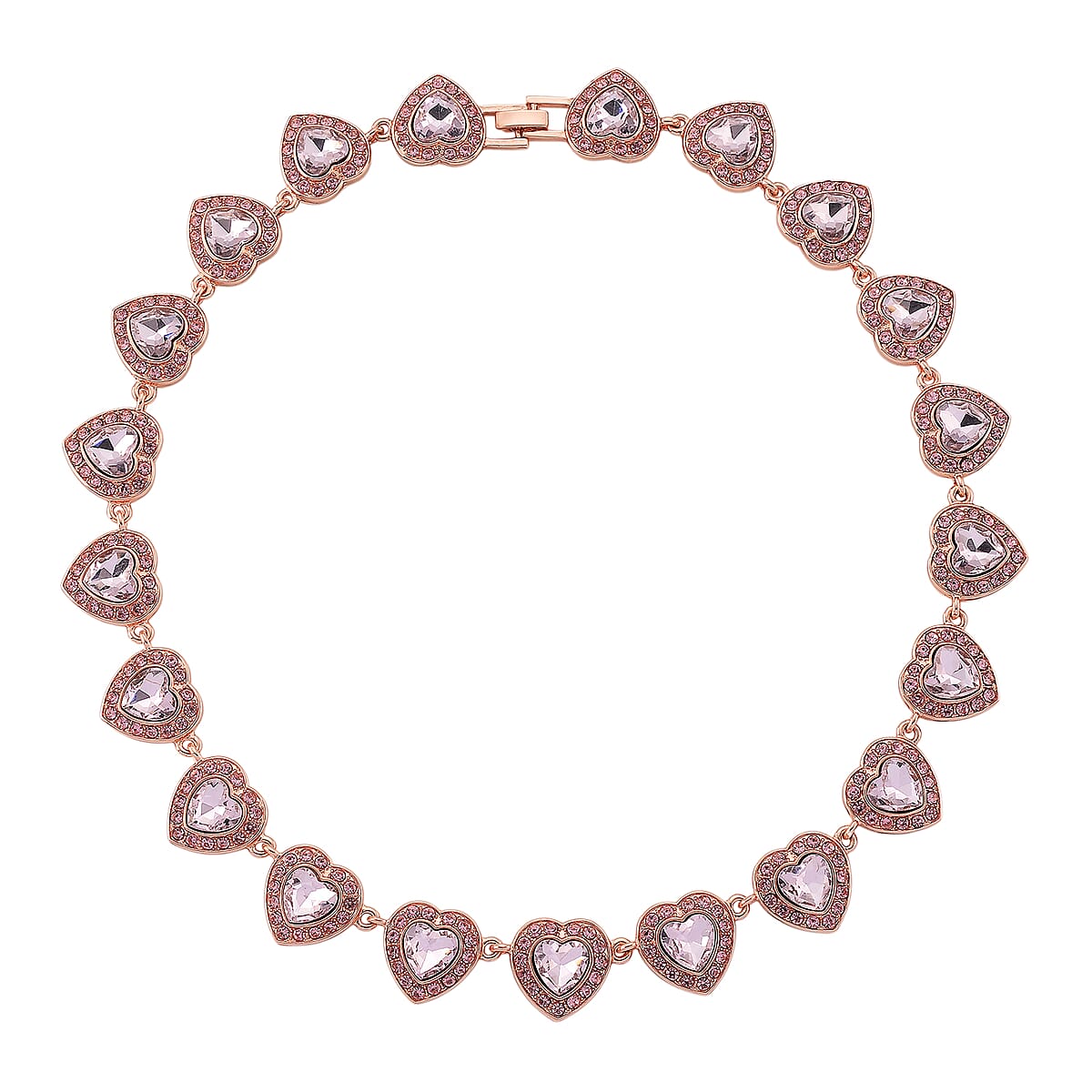 Pink Austrian Crystal and Pink Glass Heart Link Necklace (20 Inches) in Rosetone image number 3