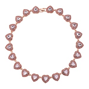 Pink Austrian Crystal and Pink Glass Heart Link Necklace (20 Inches) in Rosetone