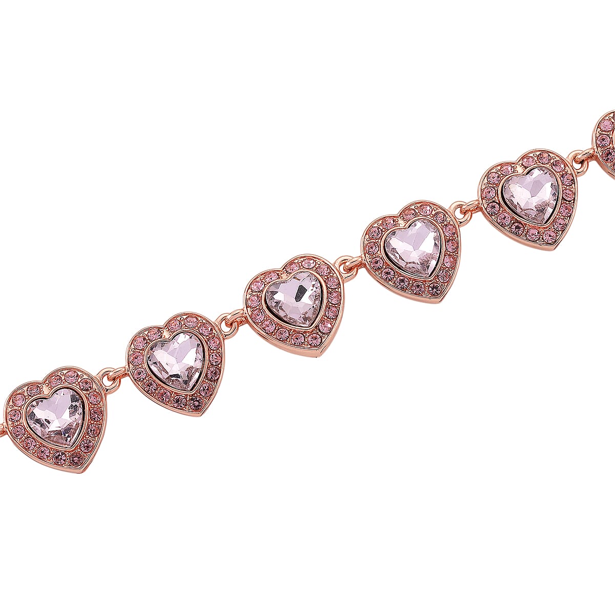 Pink Austrian Crystal and Pink Glass Heart Link Necklace (20 Inches) in Rosetone image number 4