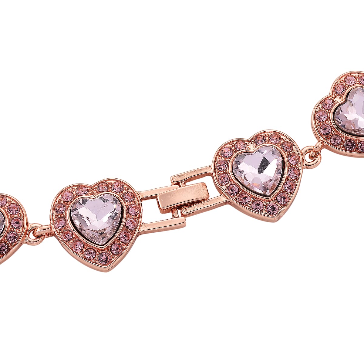 Pink Austrian Crystal and Pink Glass Heart Link Necklace (20 Inches) in Rosetone image number 5