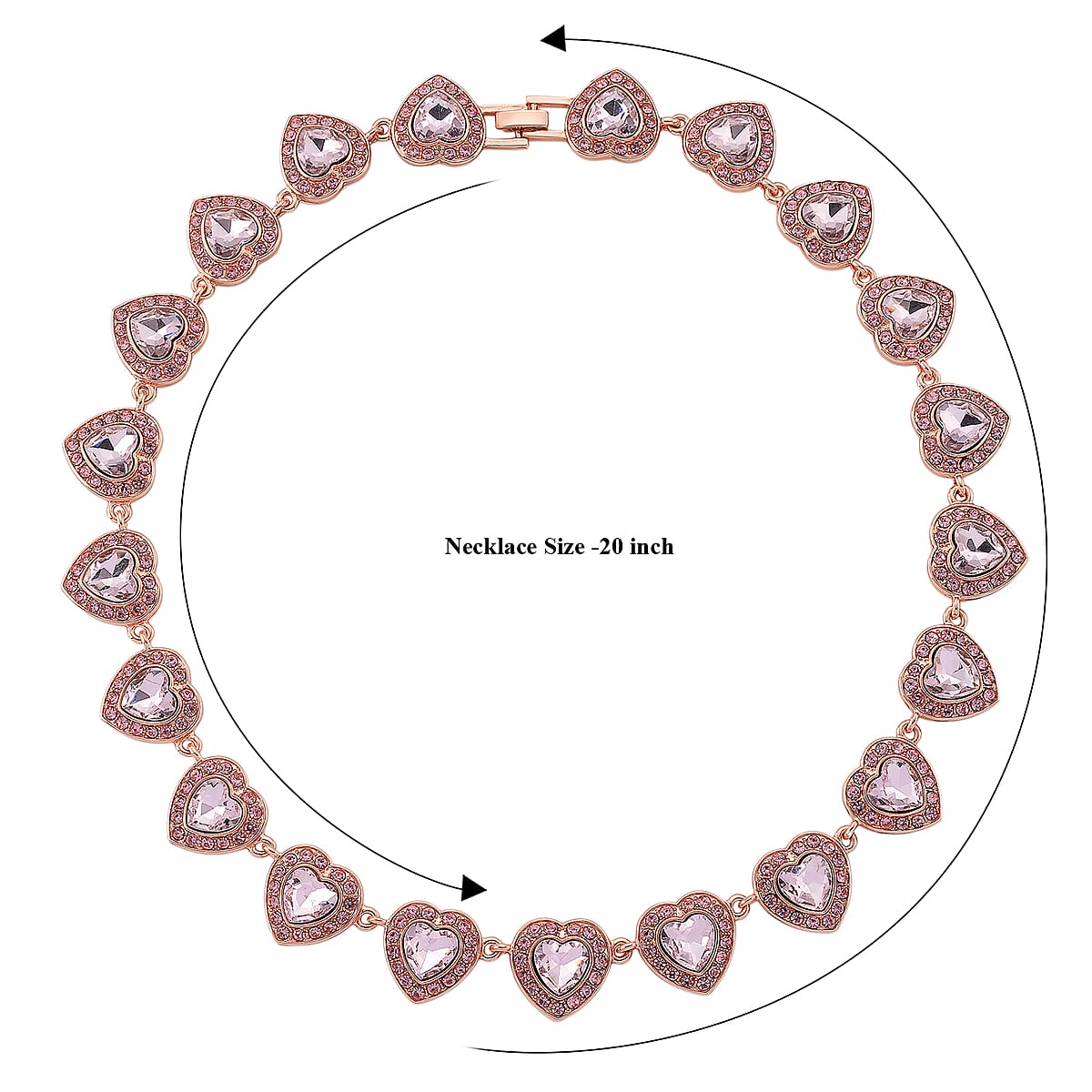 Pink Austrian Crystal and Pink Glass Heart Link Necklace (20 Inches) in Rosetone image number 6