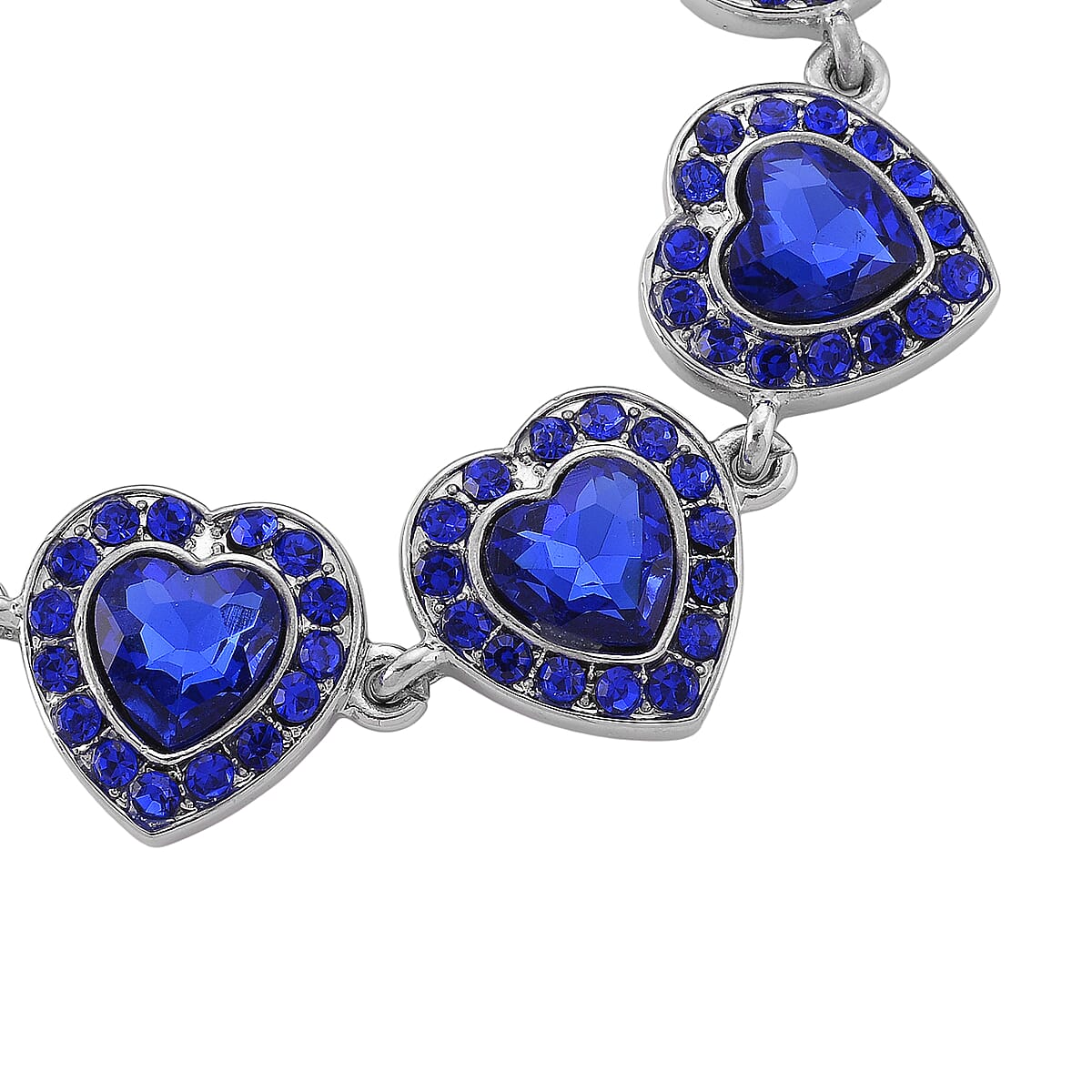 Blue Austrian Crystal and Blue Glass Heart Link Bracelet in Silvertone (7.75 In) image number 5