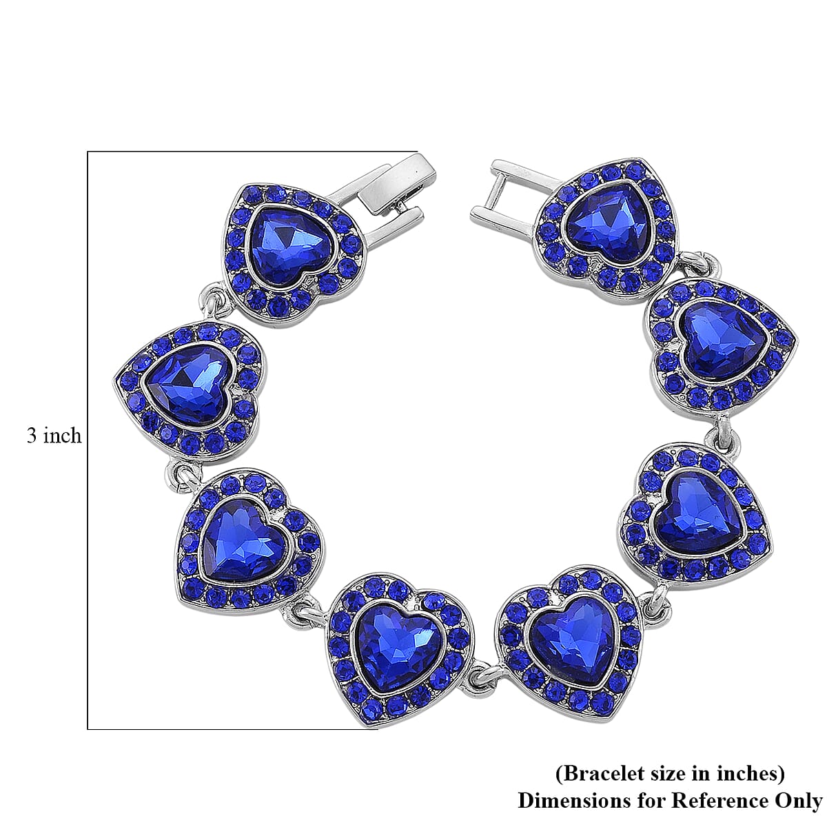 Blue Austrian Crystal and Blue Glass Heart Link Bracelet in Silvertone (7.75 In) image number 6