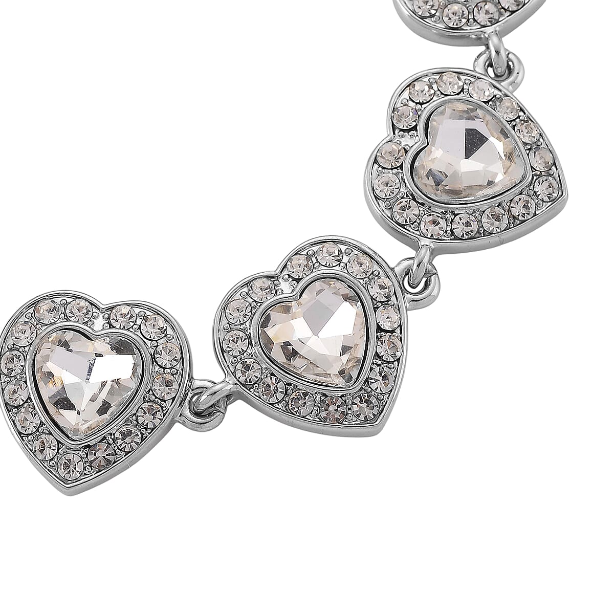 Austrian Crystal and White Glass Heart Link Bracelet in Silvertone (7.75 In) image number 5