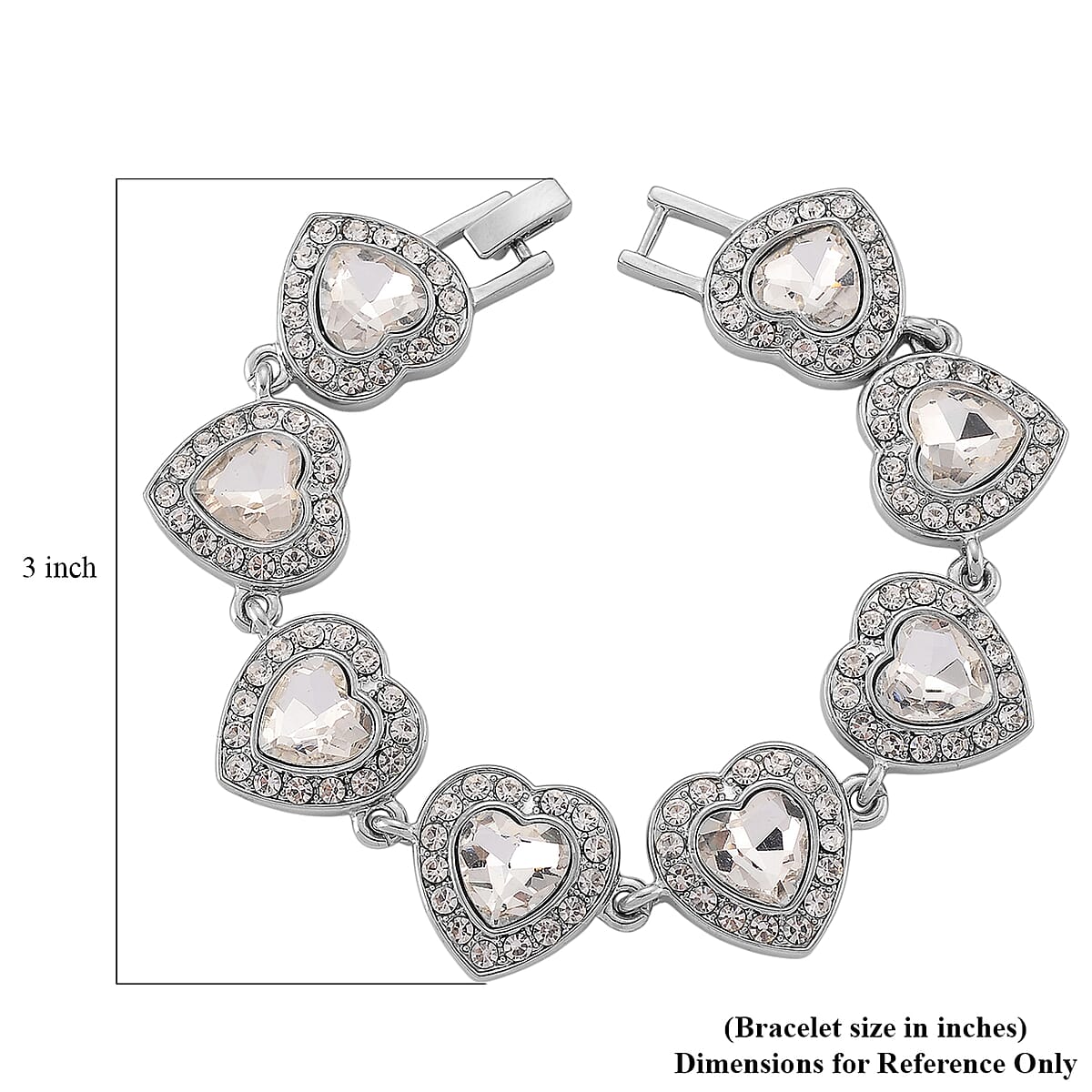 Austrian Crystal and White Glass Heart Link Bracelet in Silvertone (7.75 In) image number 6