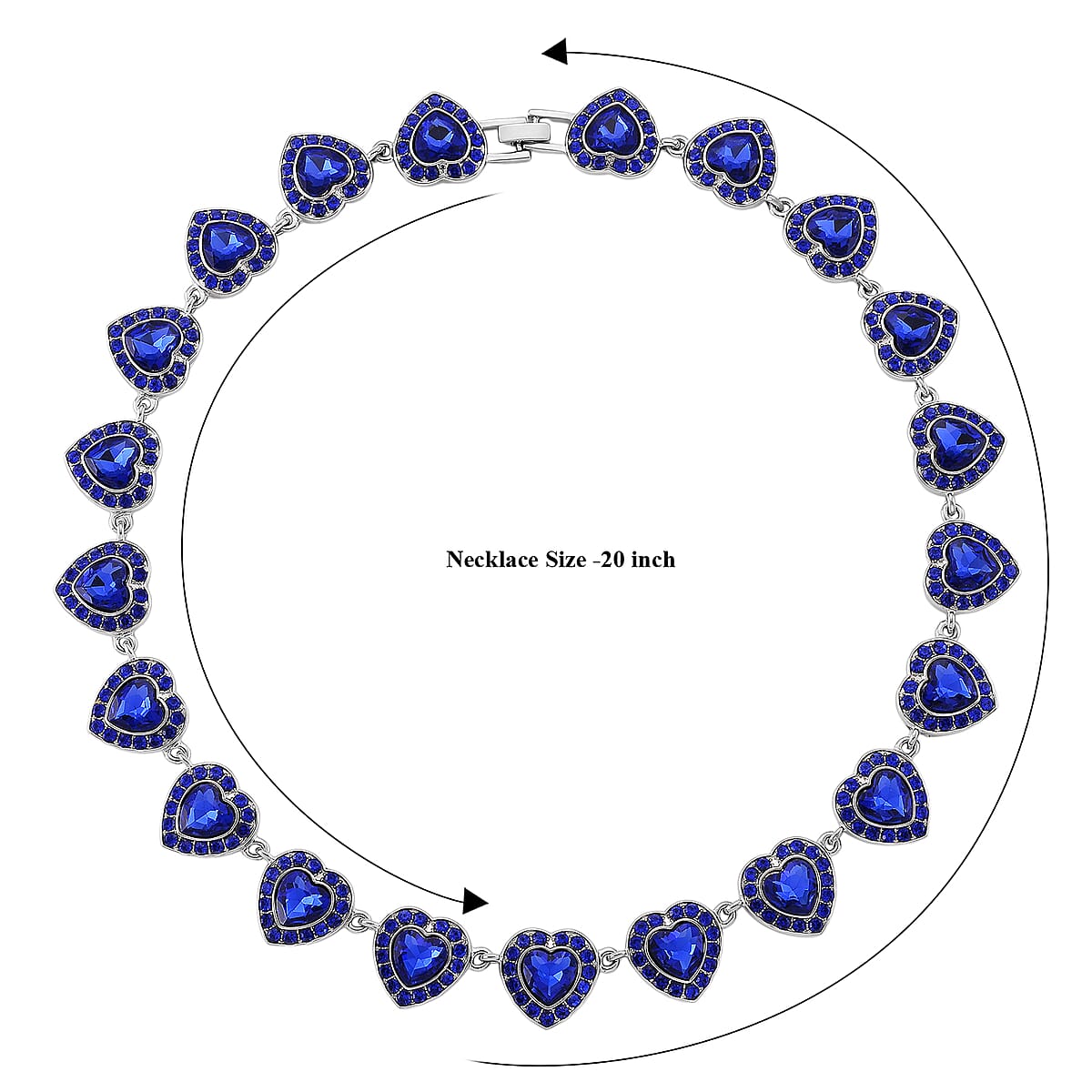 Blue Austrian Crystal and Blue Glass Heart Link Necklace (20 Inches) in Silvertone image number 6