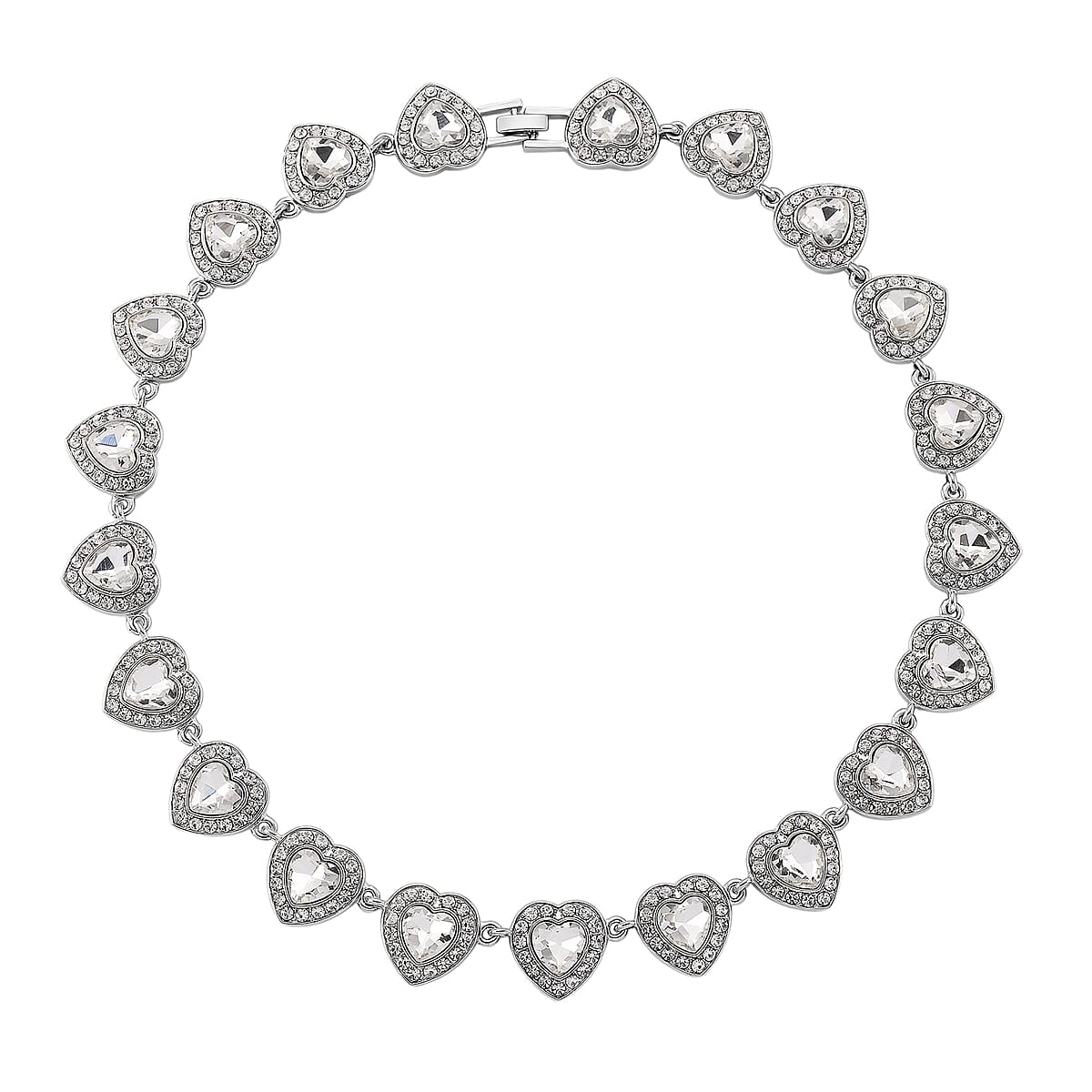 Austrian Crystal and White Glass Heart Link Necklace (20 Inches) in Silvertone image number 3