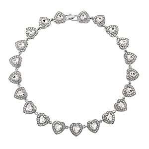 Austrian Crystal and White Glass Heart Link Necklace (20 Inches) in Silvertone