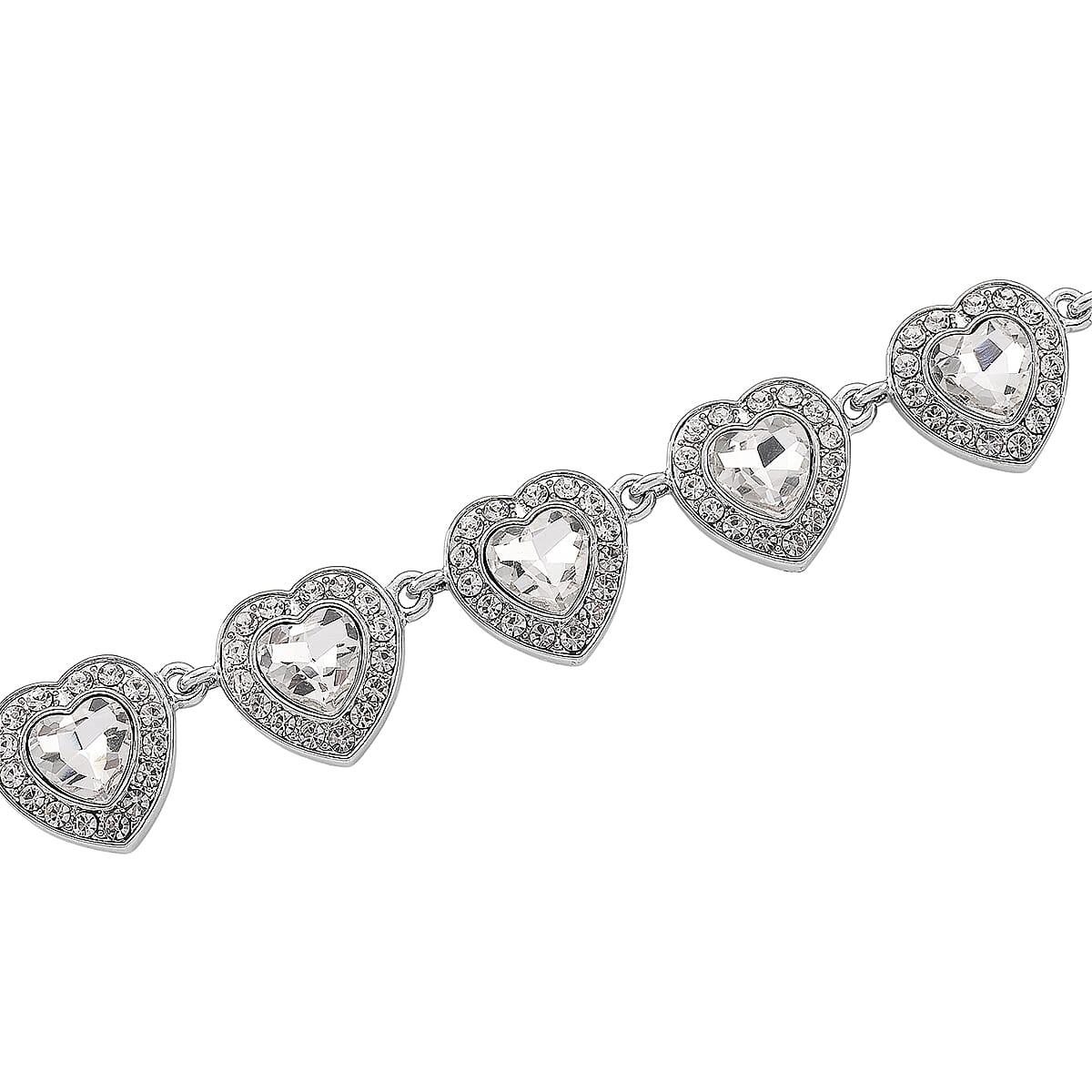 Austrian Crystal and White Glass Heart Link Necklace (20 Inches) in Silvertone image number 4