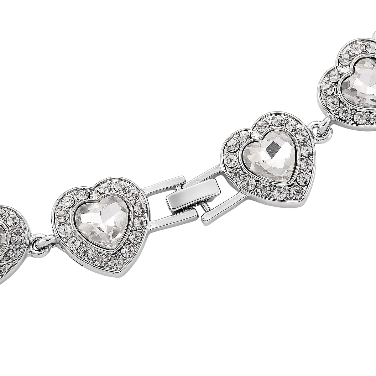 Austrian Crystal and White Glass Heart Link Necklace (20 Inches) in Silvertone image number 5