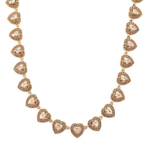 Champagne Austrian Crystal and Champagne Glass Heart Link Necklace (20 Inches) in Goldtone