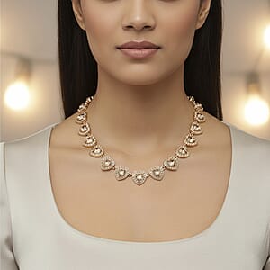 Champagne Austrian Crystal and Champagne Glass Heart Link Necklace (20 Inches) in Goldtone