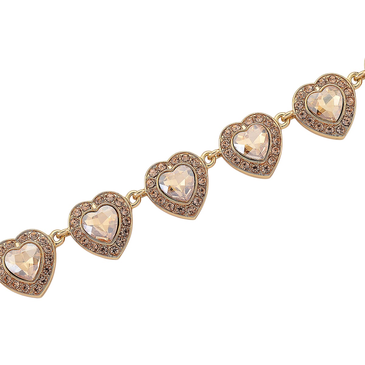 Champagne Austrian Crystal and Champagne Glass Heart Link Necklace (20 Inches) in Goldtone image number 4