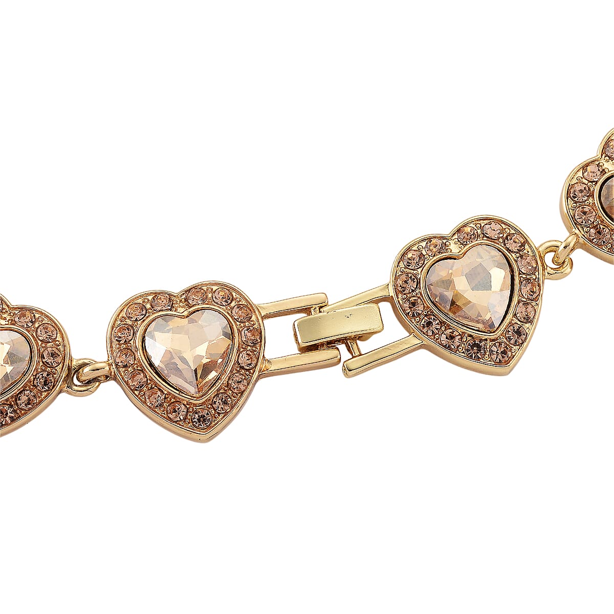 Champagne Austrian Crystal and Champagne Glass Heart Link Necklace (20 Inches) in Goldtone image number 5