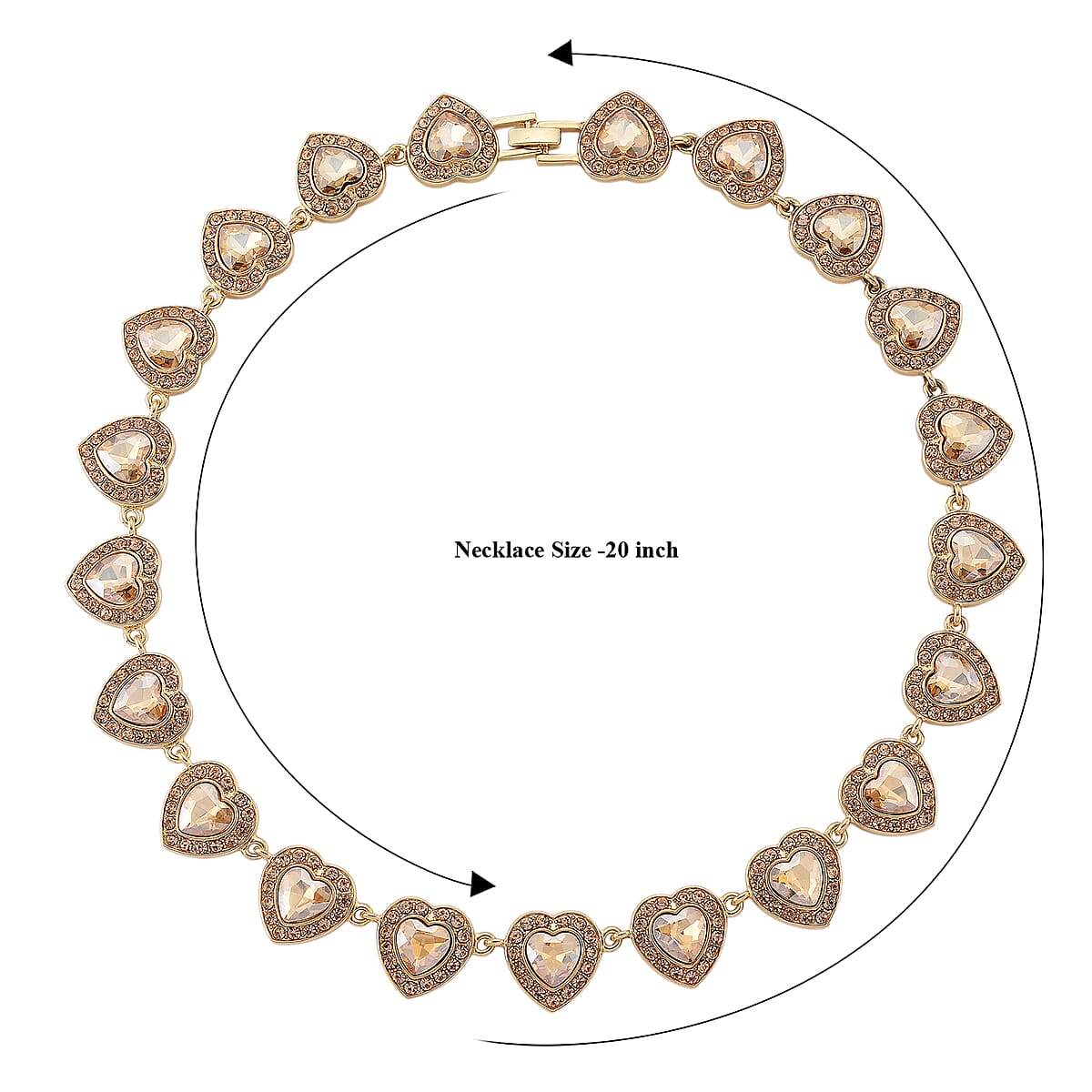Champagne Austrian Crystal and Champagne Glass Heart Link Necklace (20 Inches) in Goldtone image number 6